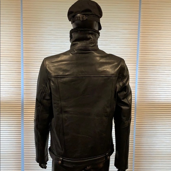 Men’s 100% leather borg biker jacket NWT - Picture 2 of 16